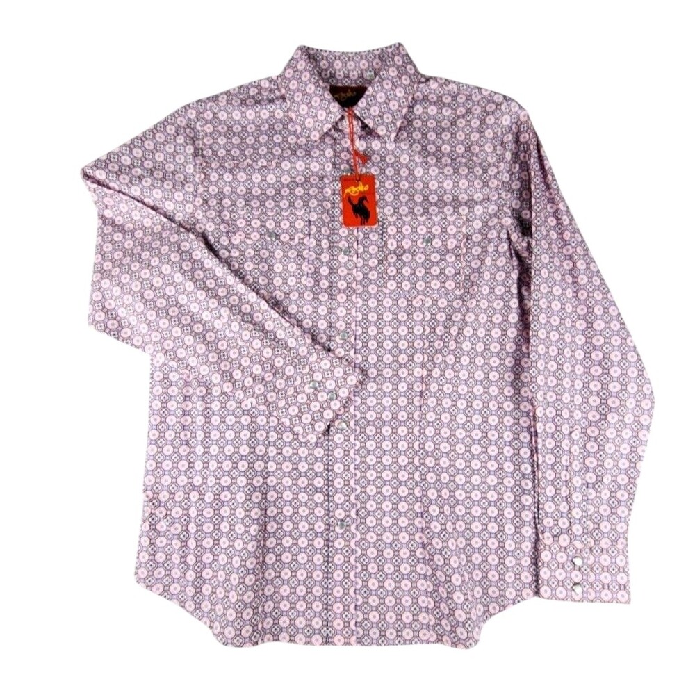 Rodeo Clothing Co Shirt Womens Medium Pink Geometric Long Sleeve Snap Western